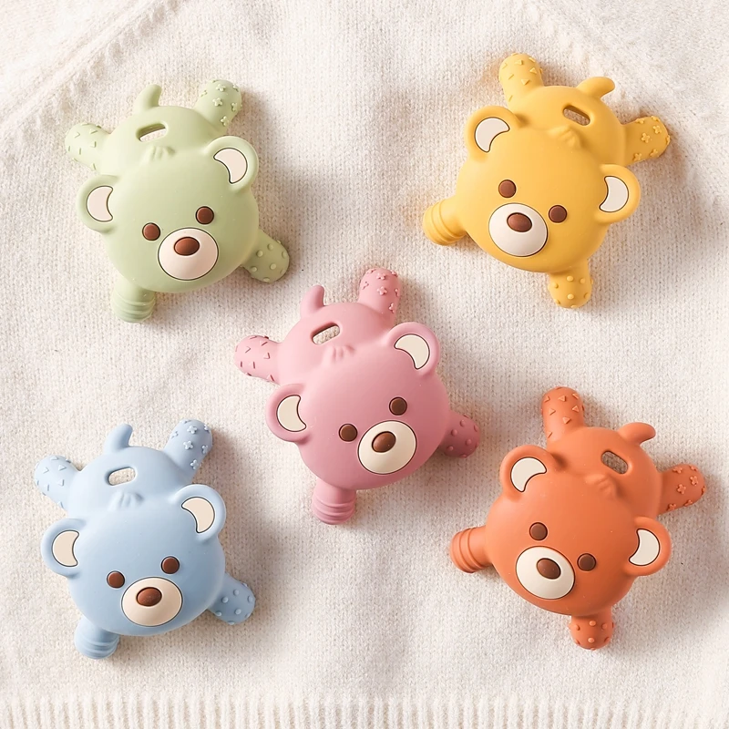 

Baby Silicone Teether Toys BPA Free Silicone Bear Nusing Teething Beads Toys for Newborn Soothing Tooth Teething Toys Gift