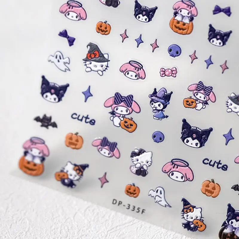 1Pcs Kawaii Sanrio Hello Kitty Stickers Cartoon Kuromi My Melody Cinnamoroll Halloween DIY Decorate Nail Stickers Holiday Gifts