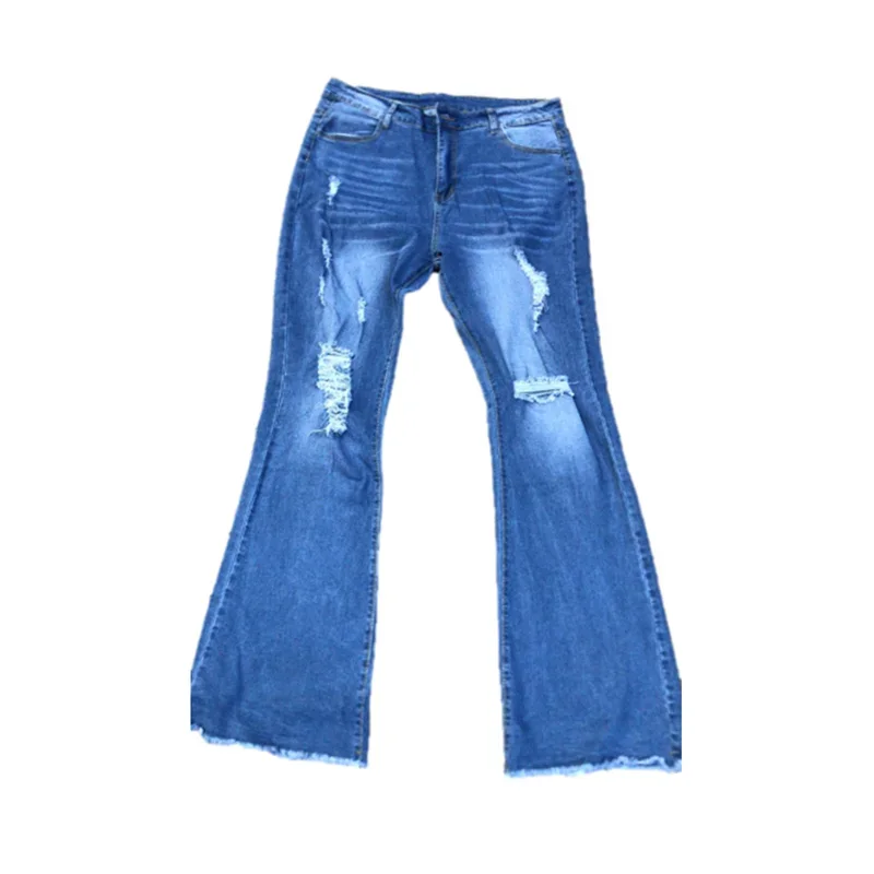 Frauen hohe Taille ausgestellt Jeans Mode lässig gebrochene Löcher Streetwear boden lange Hose weibliche Pendler weites Bein Jeans hose