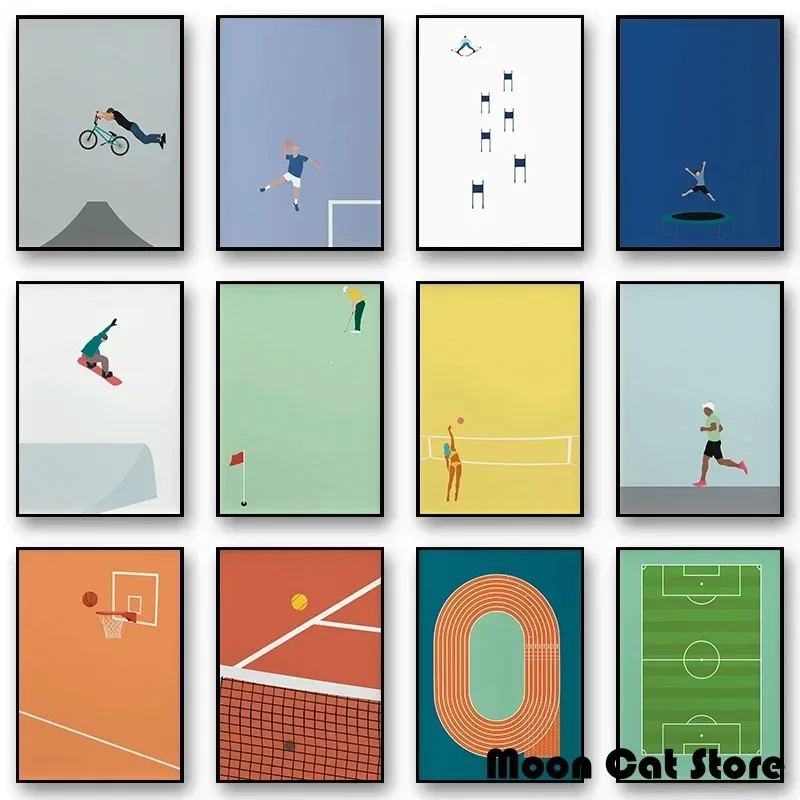 Póster de campo abstracto minimalista de balonmano/Golf/snowboarder, pintura en lienzo, imágenes artísticas de pared, regalo de decoración Interior del hogar