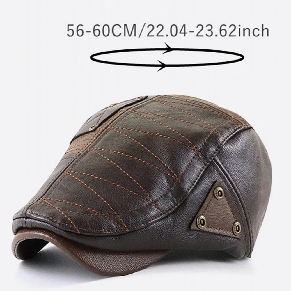 PU Leather Flat Gatsby Driving Hat Contrast Color Stitched Flat Cap Adjustable Newsboy Cap Stitch Cabbie Beret Hat