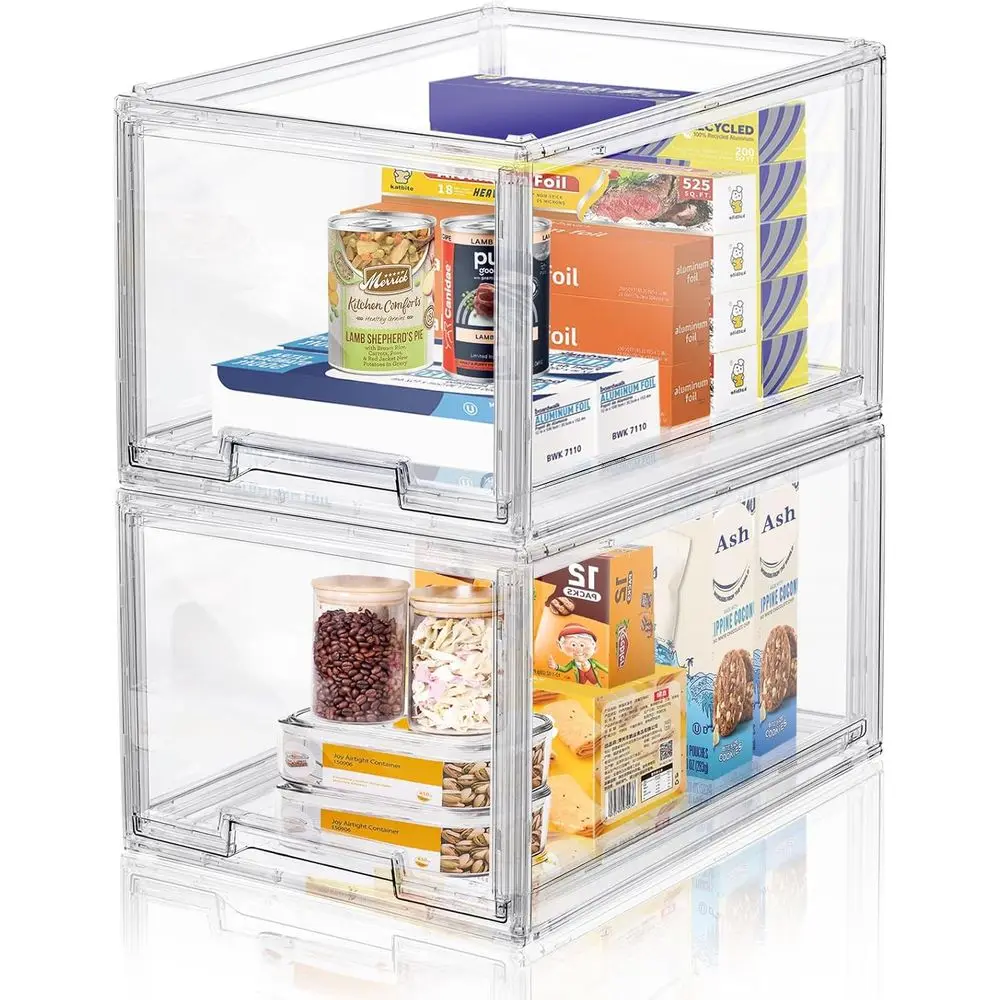 

Large Stackable Storage Drawers, Clear Plastic Bathroom Makeup Organizers, Acrylic Storage Bins for Closet Office Kitchen Pantry