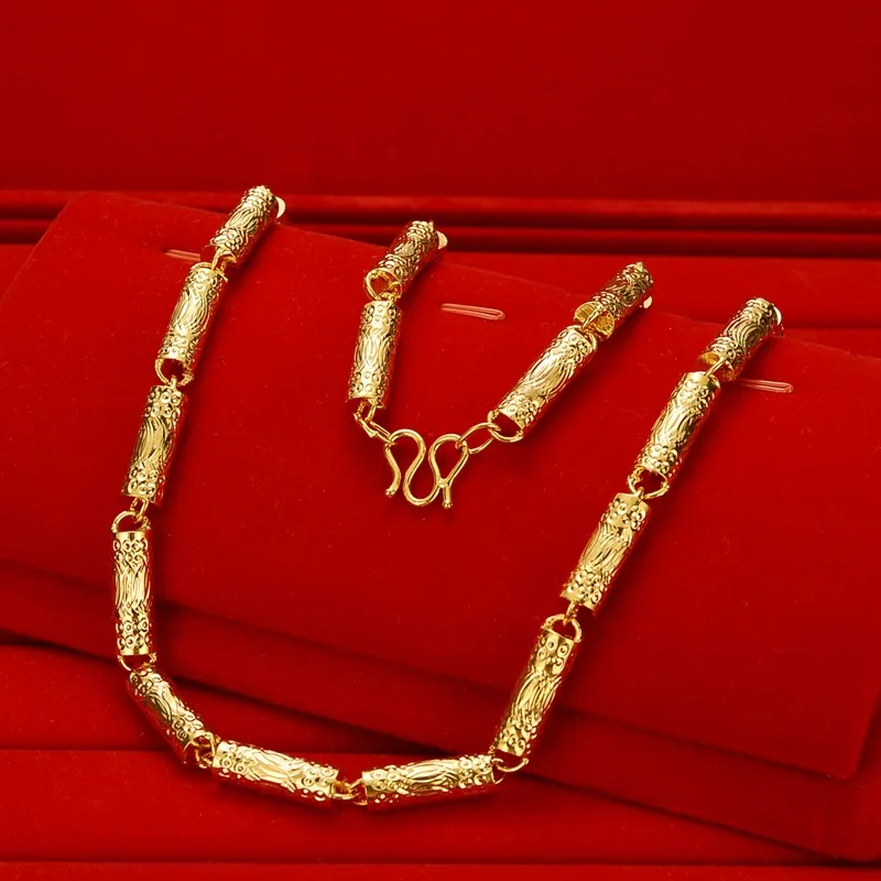 

Trendy Men's 18K Gold Sand Cylinder Dragon Bone Bamboo Necklace - Unique and Bold Design, Perfect for Making a Statement