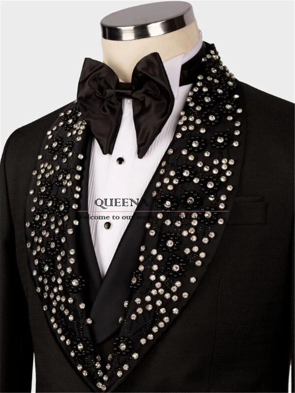 Luxury Groom Wear Wedding Suits Customized Gemstone Beaded Prom Blazer Formal Party Men's Tuxedos (Jacket Vest Pants）3 Pieces