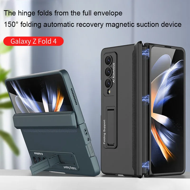 Case For Samsung Galaxy Z Fold 5 4 3 2 5G Magnetic Adsorption Hinge Protection Phone Cover Kickstand Hard Plastic Magnet Case