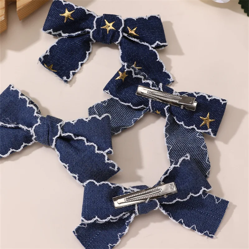 2/8 Stück/Set Star Denim Bow Haarspangen – Alligator-Clips für doppelte Pferdeschwänze, niedlich und vielseitig, ein unverzichtbares Accessoire für den Alltag. – Detail 5