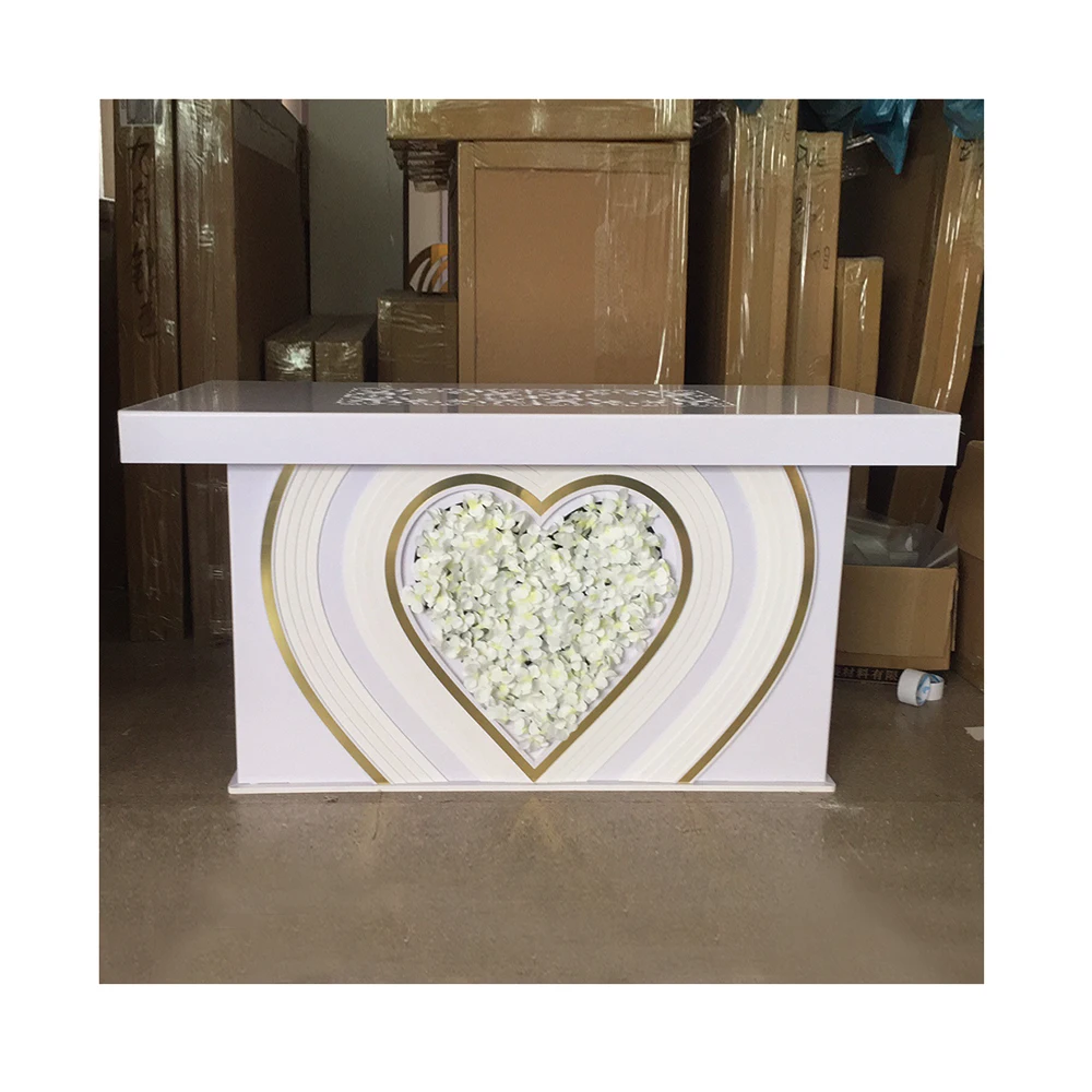 

Hot Modern Luxury White Acrylic Heart -shape With Flower Rectangle Wedding Mirror Dinning Table