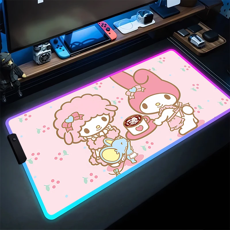 RGB Mouse Pad My Melody Non-Slip Rubber Edge locking mousepads Game play mats notebook computer With Backlit Home Decor Sanrio