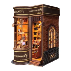 DIY Wooden Book Nook Kit Magic Wand Store Figurines Miniatures Bookend Handmade Bookshelf Light Friends Gifts Home Decor Crafts