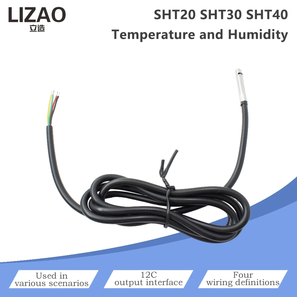 1M/2M/3M SHT20 SHT30 SHT40 Waterproof Temp Humidity Probe I2C Digital Stainless Steel Sensor for Environment Monitoring