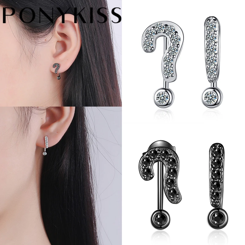 PONYKISS Classic 925 Sterling Silver Creative Question Exclamation Mark Drop Earrings for Women Chic Fine Jewelry Drop Shipping