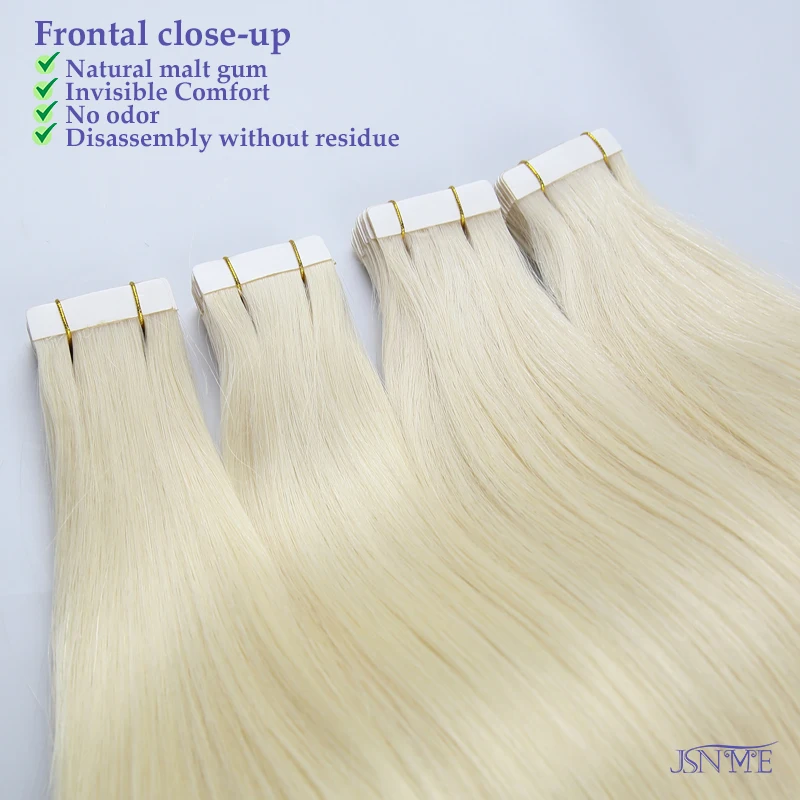 Extensiones de Cabello Humano con Cinta JSNME, 100% Cabello Real, para Mujer, Lacio Natural, Negro, Marrón, Rubio 613 para Salón 2