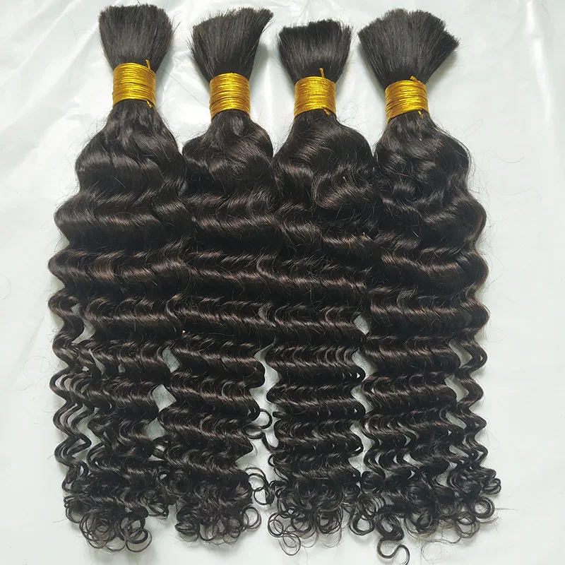 16-28inch Deep Wave Bulk Human Hair For Braiding Hair bulk Double Drawn Wholesale Burmese Boho Braids Human Hair Bundles No Weft