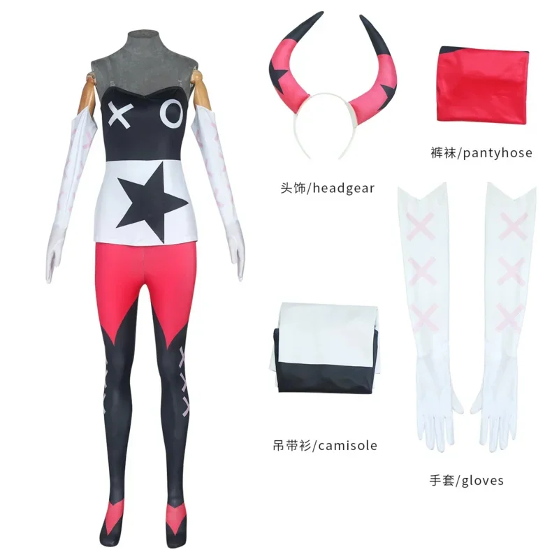 EE01 Vagatha Anime Hazbin Costume Cosplay Vestiti Uniforme Hotel Halloween Party Set Donna Abito Abito Corno Copricapo Hallowee 0Ww