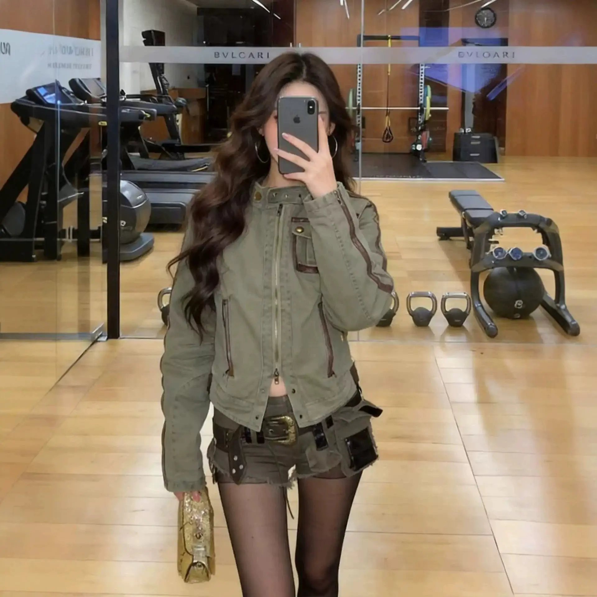 GC High-end French Style Cropped Workwear Jacket, Loose Slimming Stand Collar Washed Casual Outerwear 2026 New Arrival