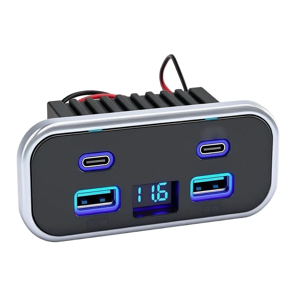 2pc 12V USB Car Charger Mount Dual For PD & For QC3.0 Fast Charging Outlet Socket With LED Voltmeter For Ships For RVs