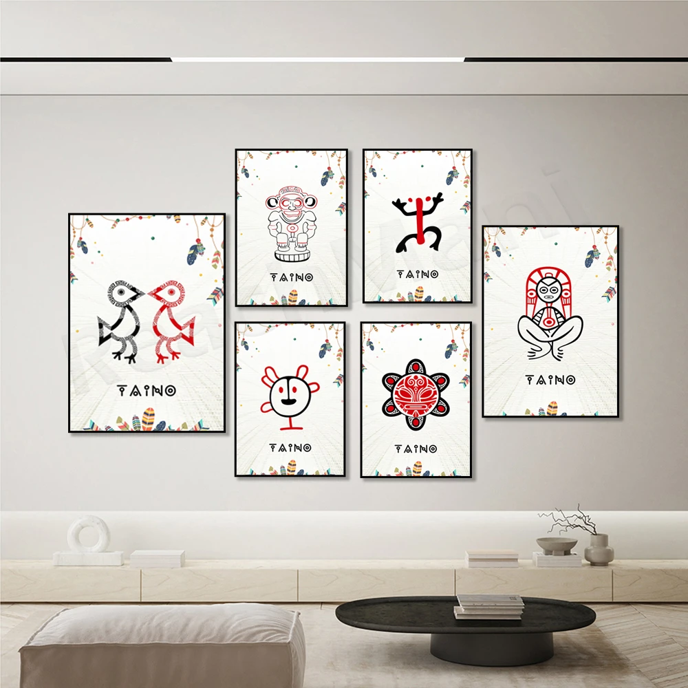 Puerto Rico poster art, Taino snail, sun, turtle, eternal bird love symbol, Taino witch doctor, Taino symbol, Puerto Rico pride