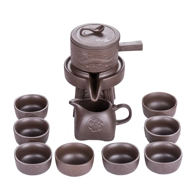 Purple clay stone grinding semi-automatic Tea Set,creative Kung Fu tea Hot sales of teaware.Creative Tea ceremony supplies