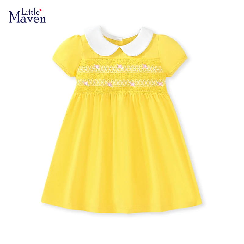 Little maven Korean Dresses Kids Clothes Summer Princess Dress for Girls Children’s Clothes Cartoon Embroidery Flowers Cotton