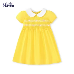 Little maven Korean Dresses Kids Clothes Summer Princess Dress for Girls Children’s Clothes Cartoon Embroidery Flowers Cotton