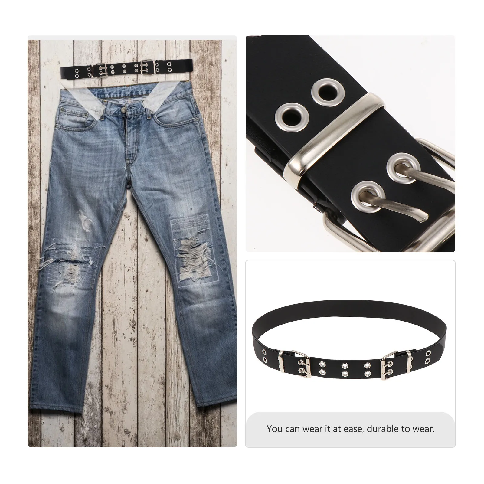 

Double Head Belt for Jeans Mens Luxury PU Waistb Sturdy Buckle Cool Elegant Trouser Accessory