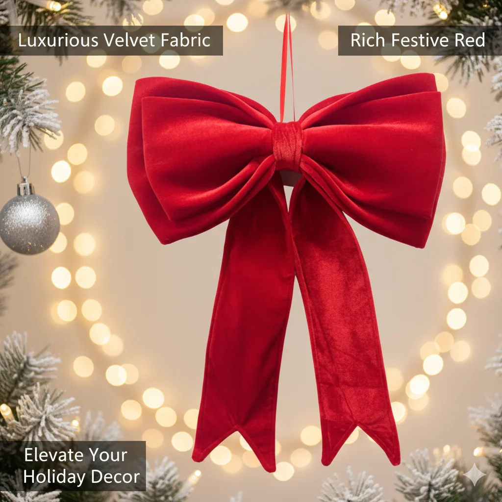 

Large Velvet Red Bow Christmas Tree Hanging Decoration Plush Material For Holiday Background Wedding Room Window Display