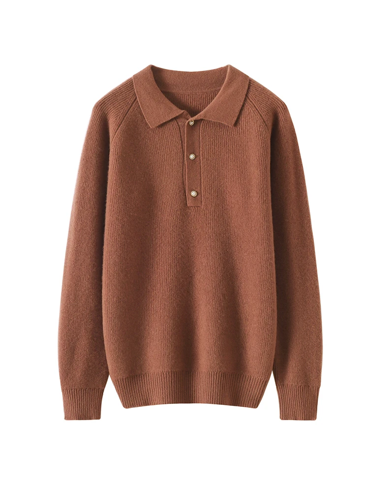 

Chic 100% Merino Wool Women Turn Down Collar Buttons Pullover Sweater Knitwear Office Lady Comfort Elegant Cashmere Sweater Tops