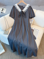 150Kg Plus Size Women's Bust 148 Summer Loose Mesh Lace Up Polka Dot Short Sleeved Dress Gray 5XL 6XL 7XL 8XL 9XL