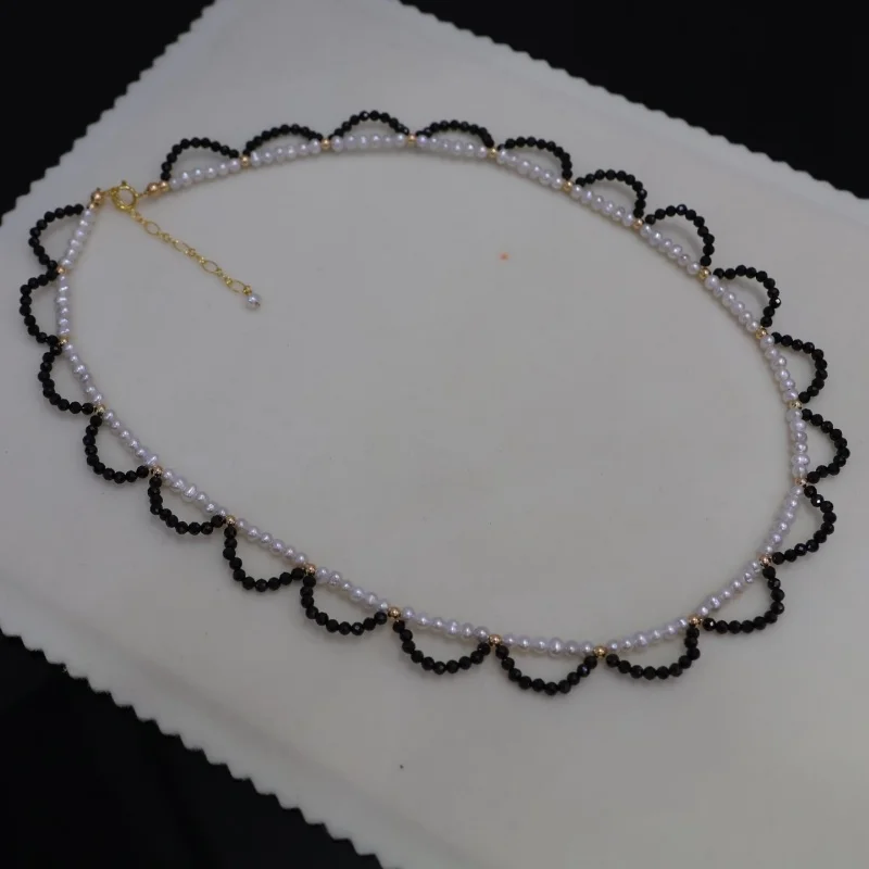 

SGARIT DIY Black Spinel Women Necklace 14k Filled Gold Chain Natural Freshwater Pearl Highend Luxurious Jewelry