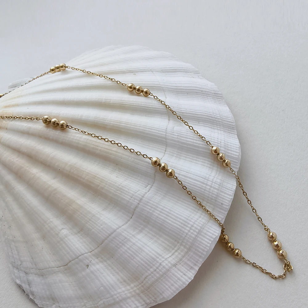 Classic Cuban Women Necklace Stainless Steel Multi Round Beads Choker Cable Chain Stackable No Fade Golden Paperclip Necklaces