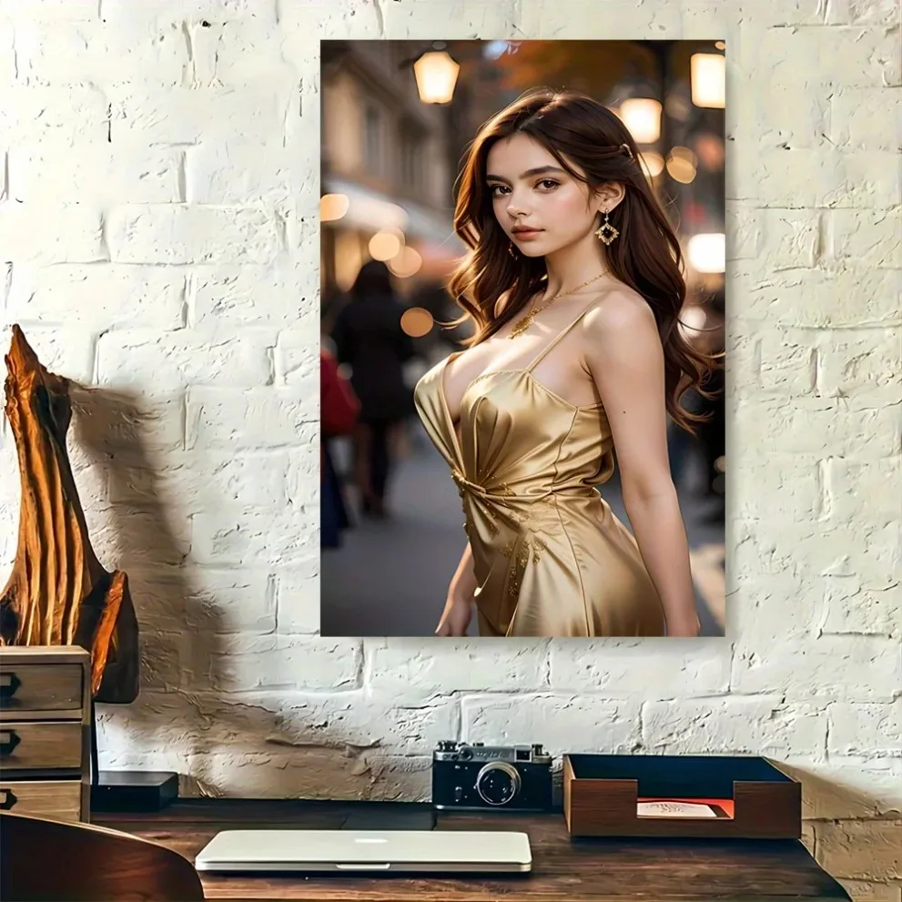 Blechschild „Golden Dress Lady“, Retro-Wandkunst für die Wanddekoration im Wohnzimmer