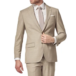 Custom Made Light Beige Suit For Men Suits Sets High Quality 2024 Tailored 2 Piece Suits Pick Stitching Functional Sleeve Button