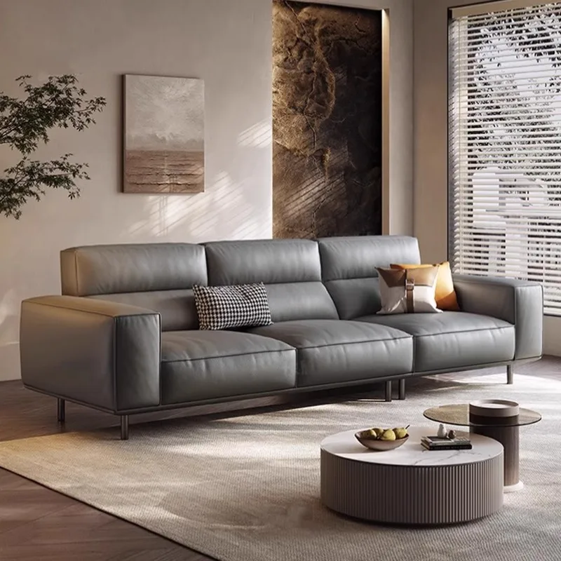 كتلة التوفو الجديدة من الجلد بحجم غرفة المعيشة، صف مستقيم لثلاثة أو أربعة أشخاص، مسند ظهر مرتفع من الطبقة الأولى من جلد البقر