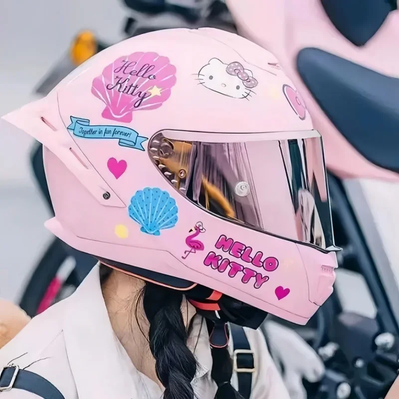 

Sanrio Hello Kitty Kuromi Motorcycle Helmet Full Face Racing Helmets Offroad Motorcycle Helmet Motorbike Sports Helmets Gifts