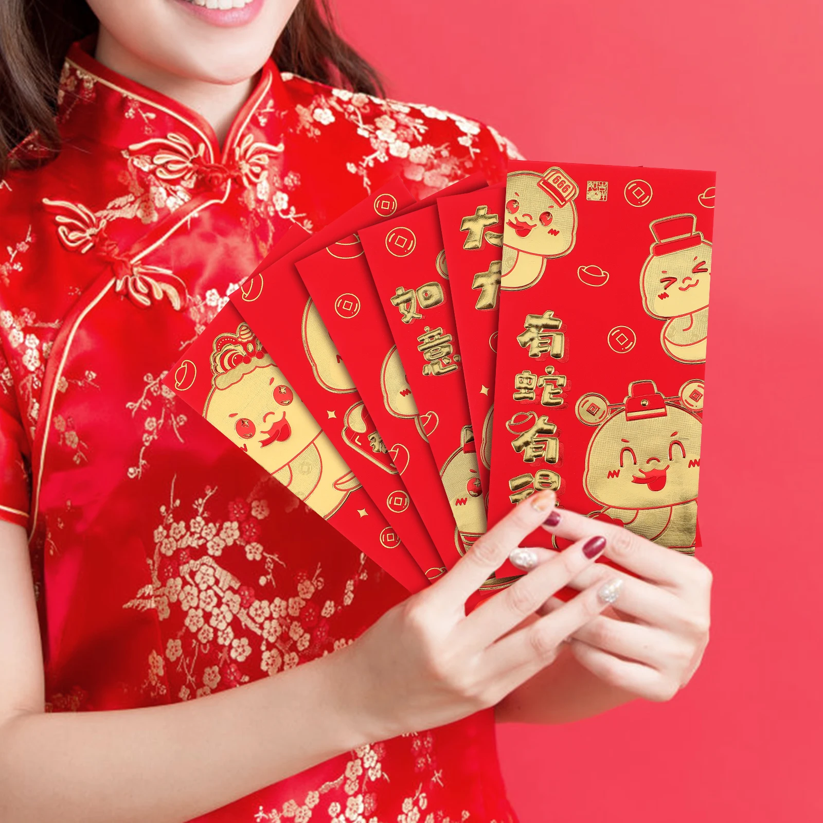 

36 pcs Snake Red Red Envelope Chinese New Year Snake Envelopes Gold Patterns Chinese New Year Money Pockets Cartoon Design