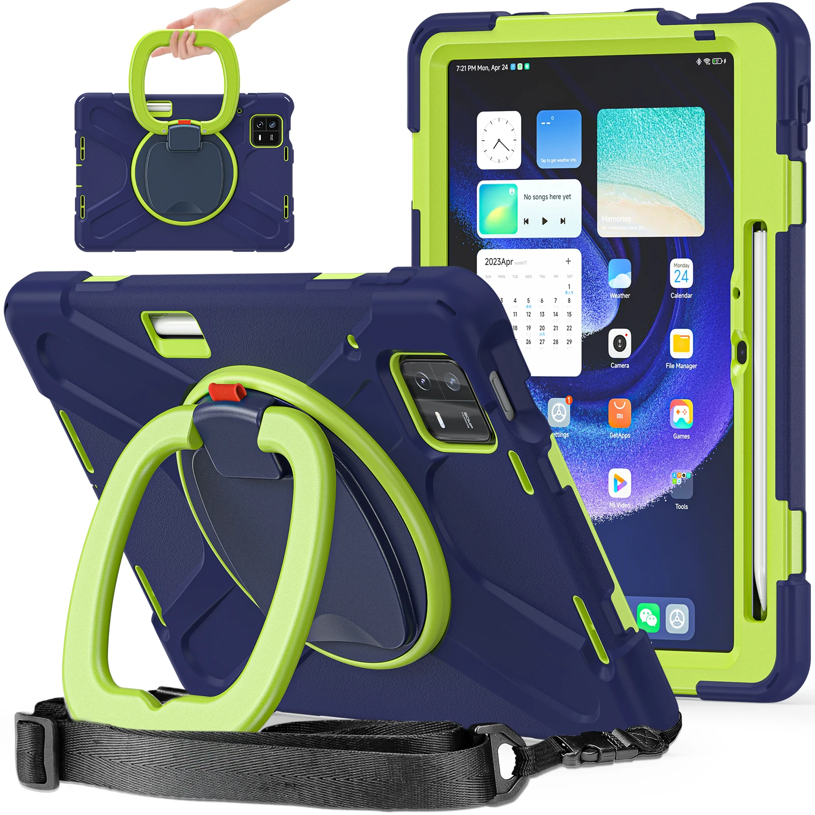 Shockproof Kids Safe Silicon PC Pull Ring Stand Shoulder Strap Tablet Cover For Xiaomi Mipad 6 6Pro Mi Pad 5 5Pro Rugged Cover