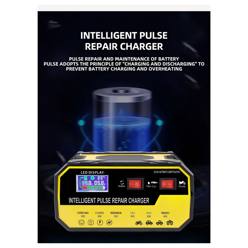 

A84E-защита от короткого замыкания, импульсный ремонт, зарядное устройство 12 В, 24 В, интеллектуальный ремонт мотоцикла, быстрое зарядное устройство EU-PLUG