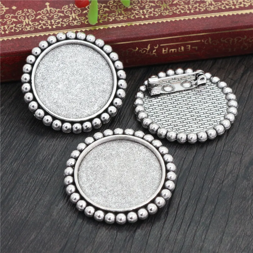새로운 패션 5pcs 25mm 내부 크기 골동품 실버 도금 청동 블랙 브로치 스위트 스타일 카보 숑 기본 설정