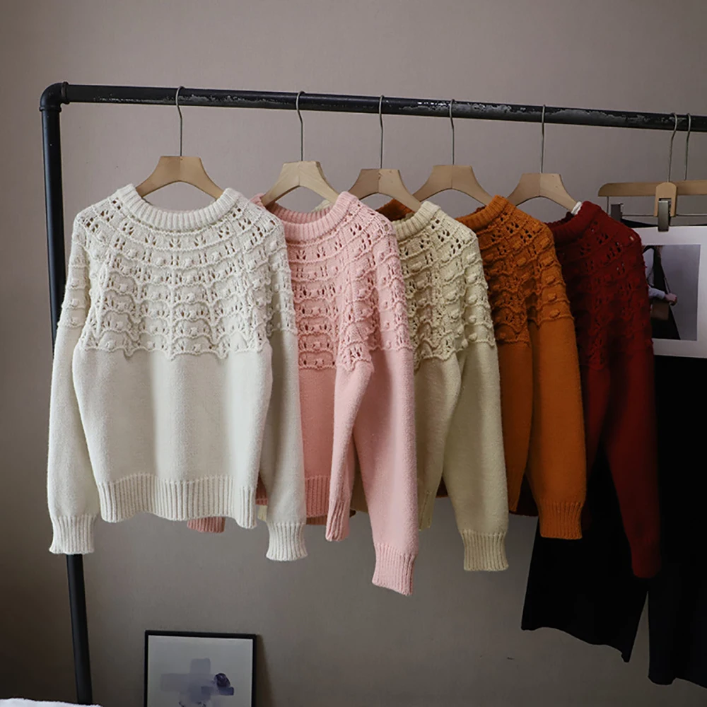 الكورية س الرقبة متماسكة الجوف خارج البلوز سترة المرأة مزاجه أنيقة فضفاضة بلون كل مباراة البلوزات محبوك الدافئة