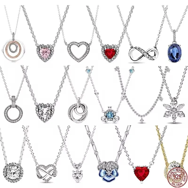 Exquisite 925 Sterling Silver Classic Shiny Heart Circular Pendant Necklace fits Design Original Charm Beads DIY Festival Gifts