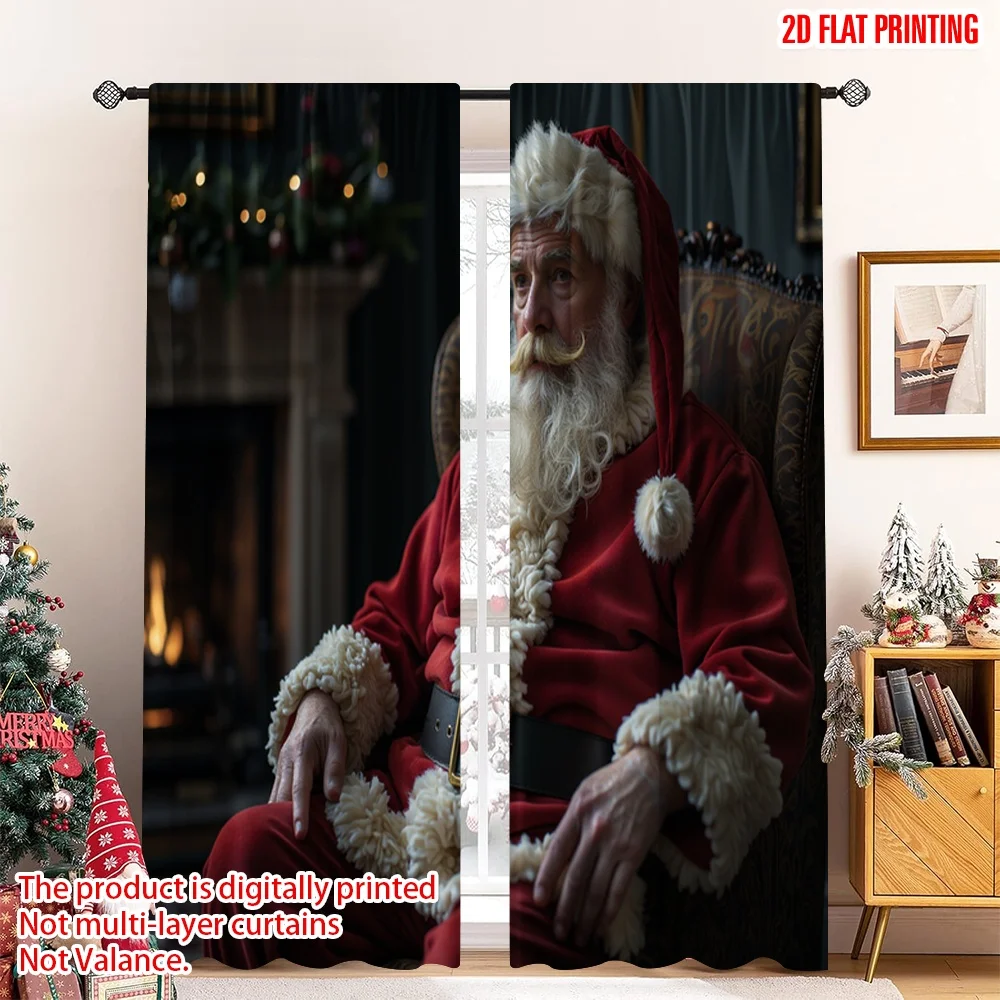 

2pcs 2D flat printing Merry Christmas Popular Drapes Santa Claus Resting Cozy Festive Polyester Without Electricity Festive