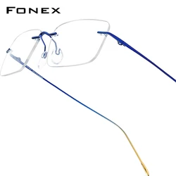 FONEX Titanium Glasses Frame Men Brand Design Rimless Square Eyeglasses Frames Women Frameless Ultralight Japanese Eyewear 85870