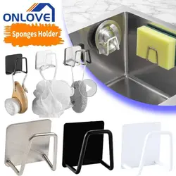 Sponges Holder Kitchen Sink Drain Drying Stainless Steel Rack Self Adhesive Sink Kitchen Hook Hanger Accessor Storage Organizer