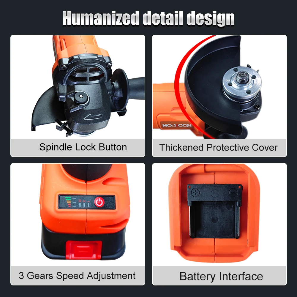 125mm Brushless Angle Grinder Variable 3-Speed Lithium-Ion Grinding DIY Cutting Machine Polisher Power Tool For Makita Battery