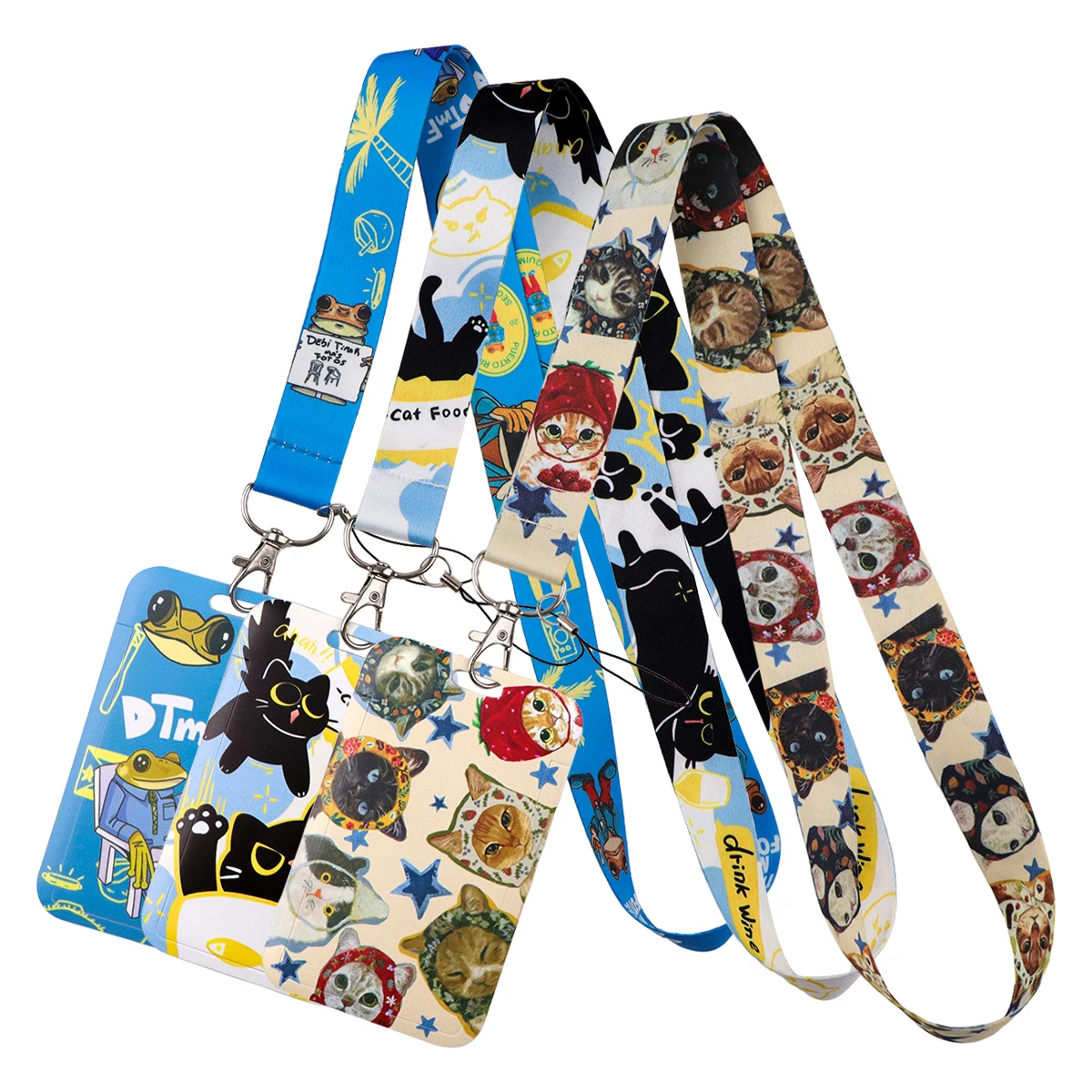 

Animal Black Cat Lanyard Neck Strap Keychain Funny Frog Card Cover Badge Holder Mobile Phone Hang Rope Keyring Accessories Gifts