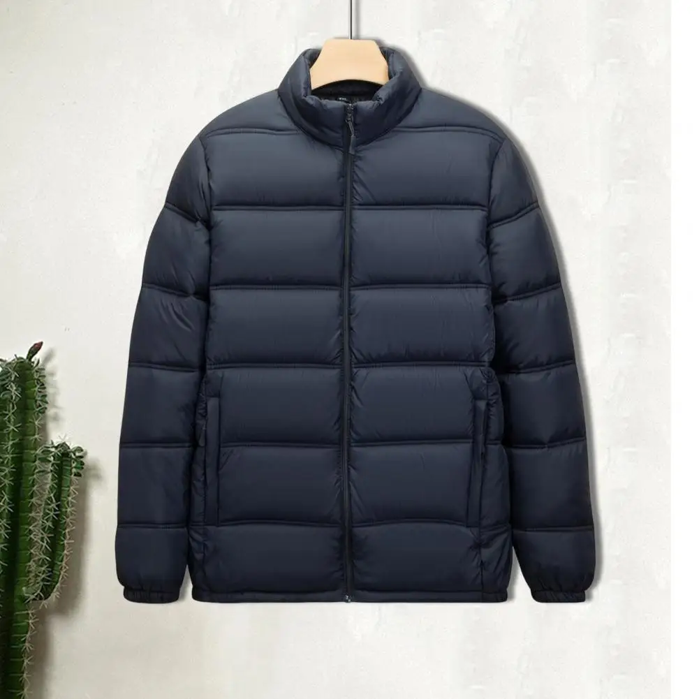 ソリッドカラーコートメンズ暖かいコットンコートスタンドカラー長袖ポケット付きソリッドカラー厚みのあるアウターウェア冬用ジッパー