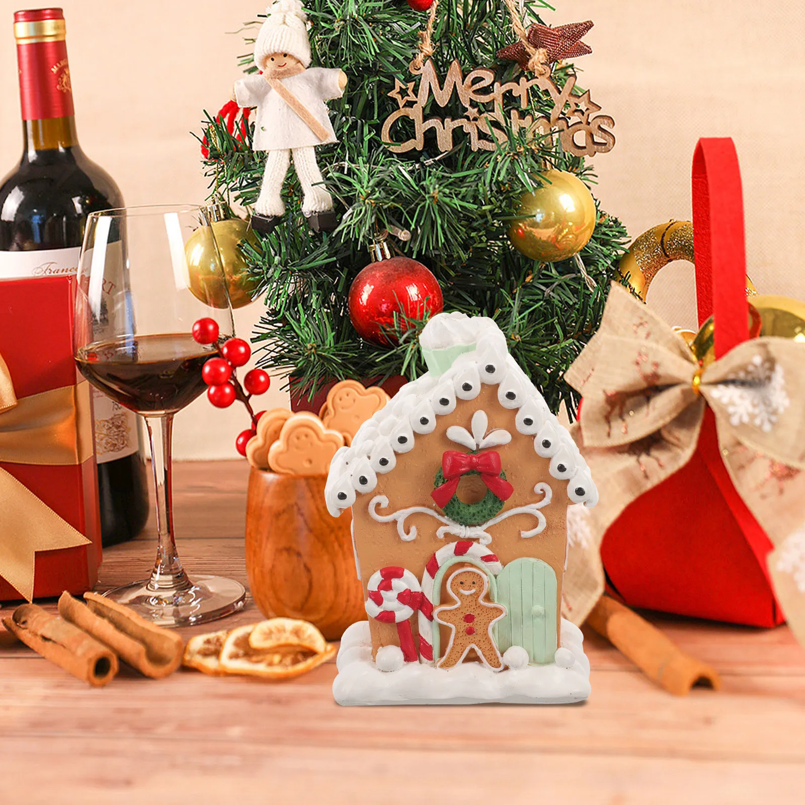 

Home Decor Gingerbread Ornament Festival Desktop Adornment Village Mini Figures Houses Man