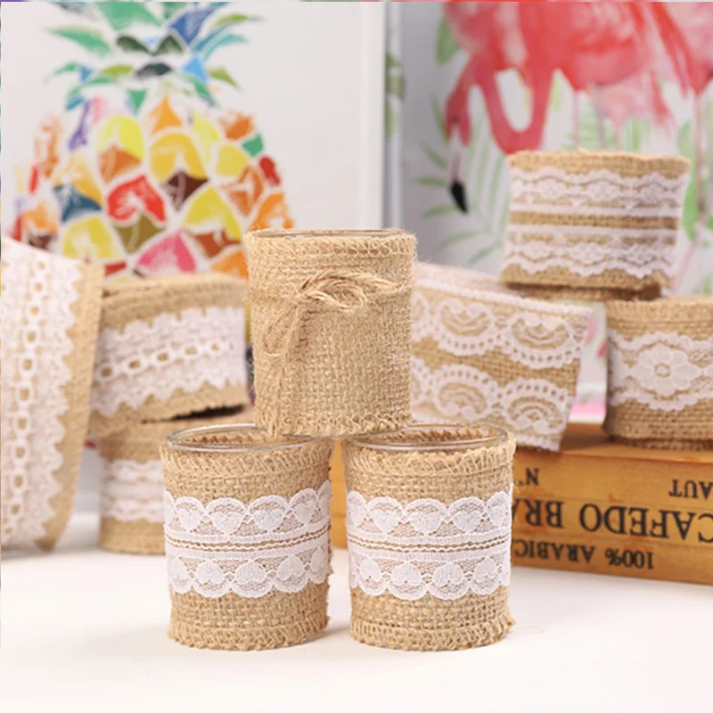 14 Styles Of 2-Meter Handmade Natural Jute Burlap Lace Rolls Wedding Decor Ornament Vintage Lace Roll Gift Wrapping Tape