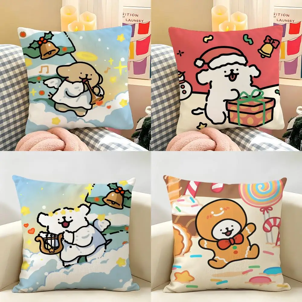 Winter Christmas Line P-Puppy Cushion Cover Natural Linen Organic Fabric Double-Sided Printing Room Sofa Decor Pillow Case