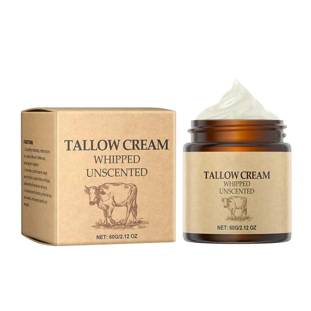60g de ternera Tallow crema hidratante facial batida carne Tallow cara hierba bálsamo y cuidado crema de miel cara cuerpo hierba piel alimentada y nuevo Fini G0y7